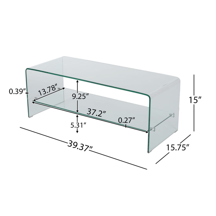 Modern Tempered Glass TV Stand With Shelf And Open Back Design - Clear