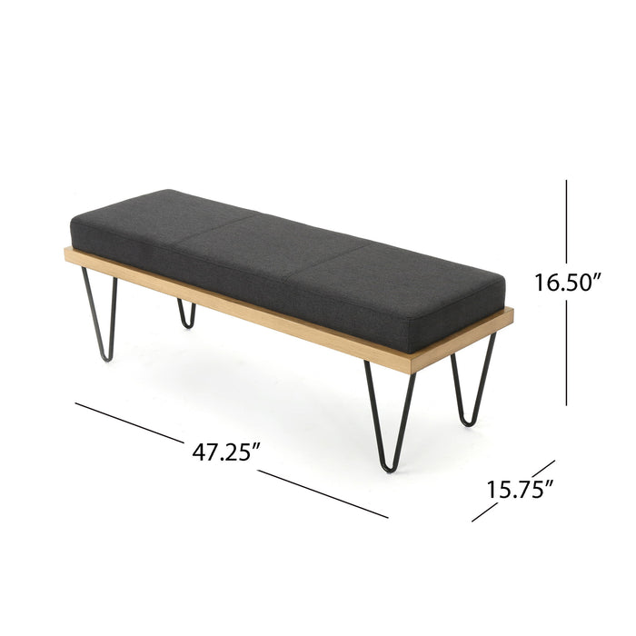 Upholstered Bench With Hairpin Legs - Charcoal Gray