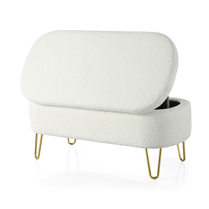 Upholstered Oval Storage Bench For Living Room
