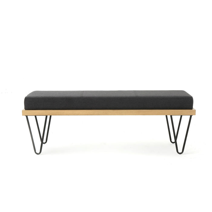 Upholstered Bench With Hairpin Legs - Charcoal Gray