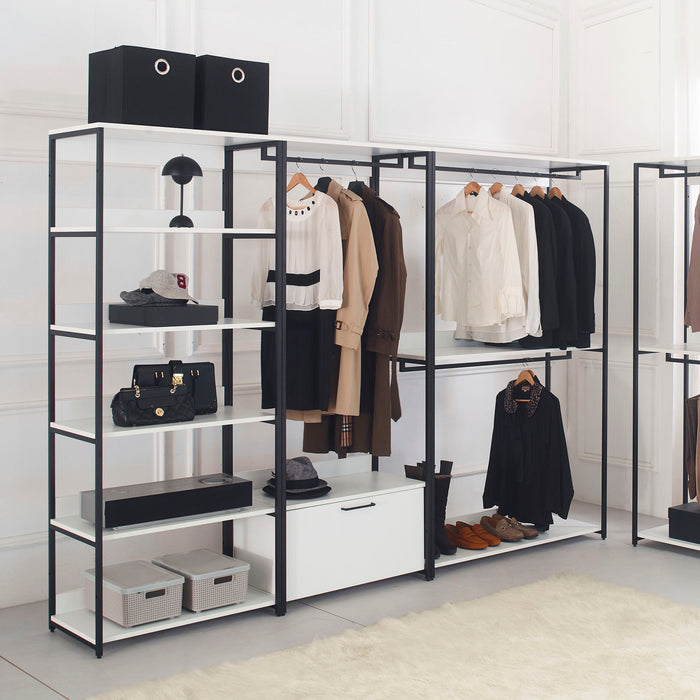 Fiona - Freestanding Walk In Wood Closet System With Metal Frame Melamine - White