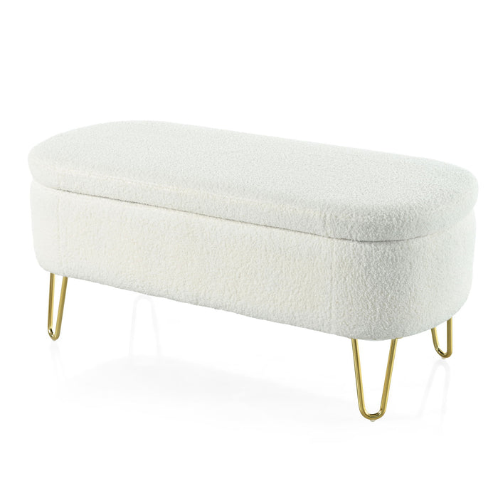 Upholstered Oval Storage Bench For Living Room