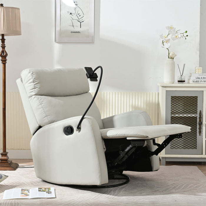 Rocking Recliner Chair, 360 Degree Swivel Nursery Rocking Chair, Glider Chair, Modern Small Rocking Swivel Recliner Chair For Bedroom, Living Room Chair Home Theater Seat, Phone Holder - Light Gray
