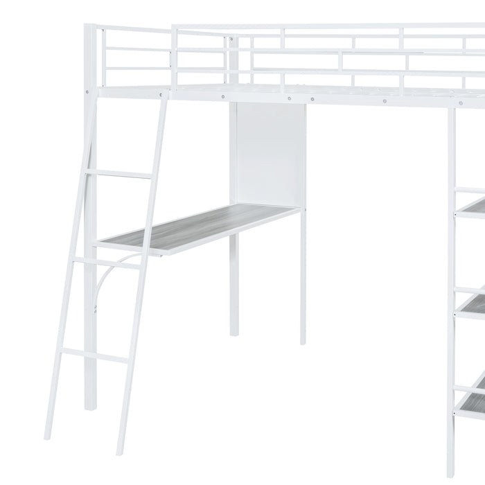 Bed With 3 Layers Of Shelves And Desk, Stylish Frame Bed
