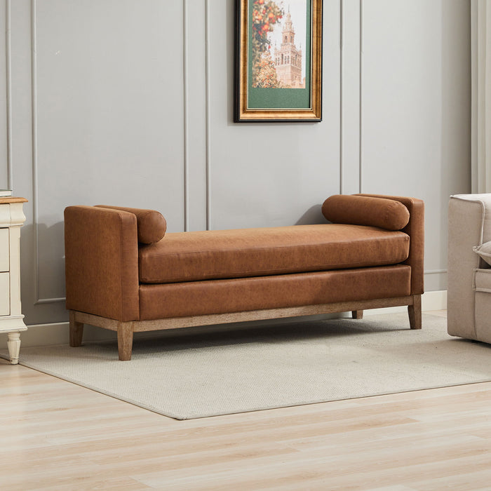 Elegant Upholstered Bench With 2 Bolster Pillows