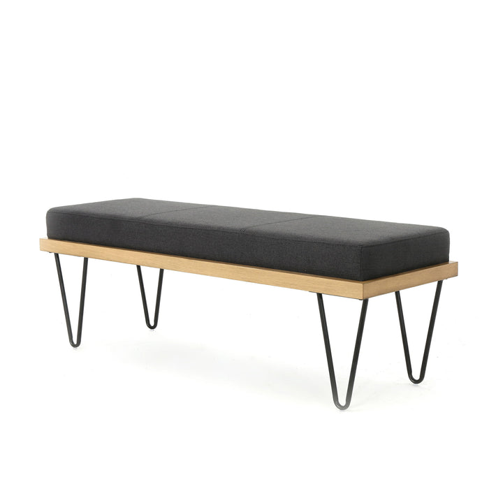 Upholstered Bench With Hairpin Legs - Charcoal Gray
