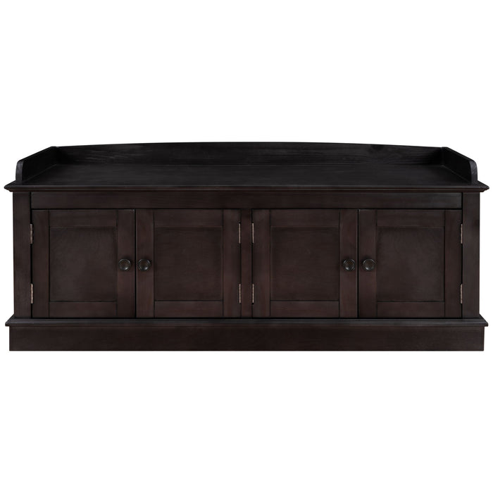 Storage Bench With 4 Doors And Adjustable Shelves, Shoe Bench With Removable Cushion For Living Room, Entryway