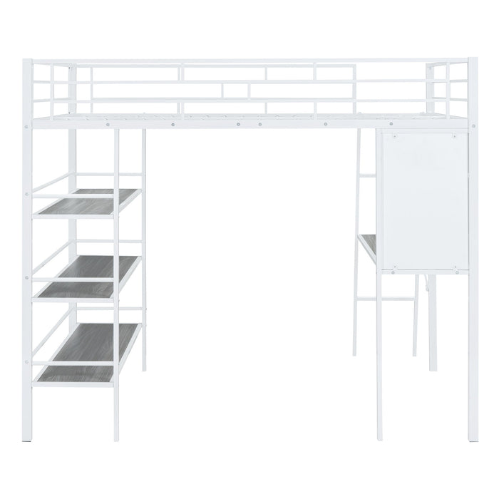 Bed With 3 Layers Of Shelves And Desk, Stylish Frame Bed