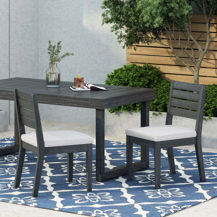 Patio Armless Dining Chair With Laid Back Slat Panel Design - Light Gray