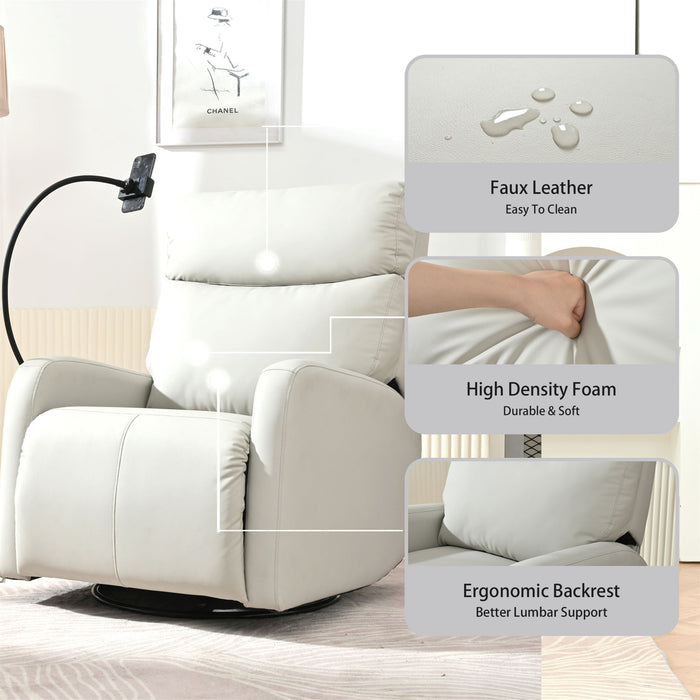 Rocking Recliner Chair, 360 Degree Swivel Nursery Rocking Chair, Glider Chair, Modern Small Rocking Swivel Recliner Chair For Bedroom, Living Room Chair Home Theater Seat, Phone Holder - Light Gray