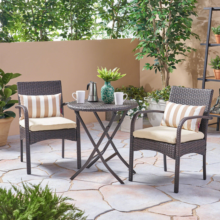 Outdoor Wicker Bistro Set With 2 Chairs - Brown Multi