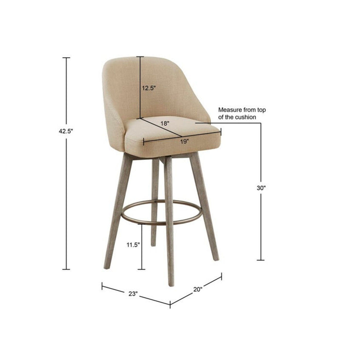 Bar Stool With Swivel Seat Polyester And Wood - Sand / Reclaimed Gray