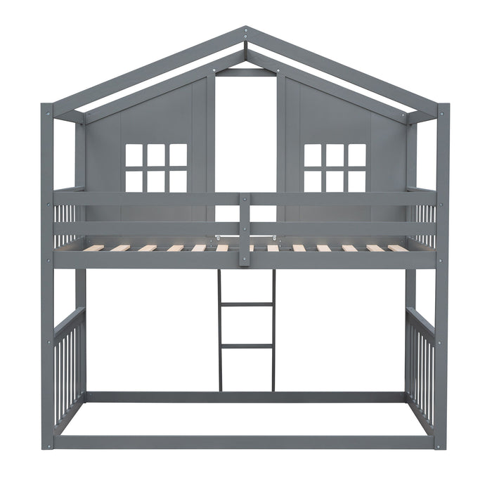 House Bunk Bed With Ladder, Wood Bed