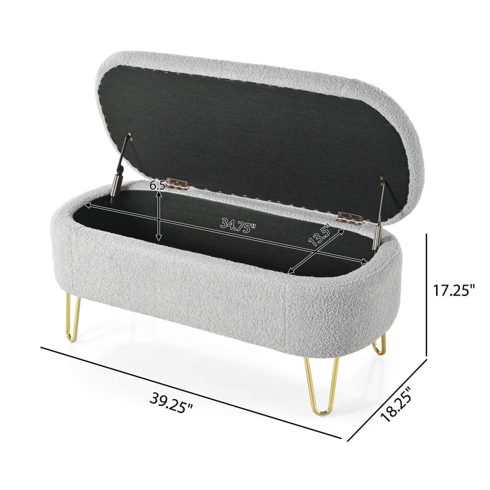 Upholstered Oval Storage Bench For Living Room