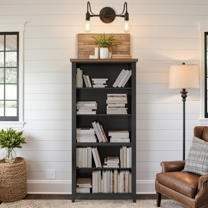 Essex - High 5 Shelf Bookcase - Black, Whiskey