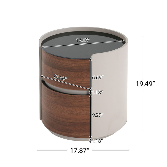Italian Retro Double Storage Round Side Table - Gray Brown