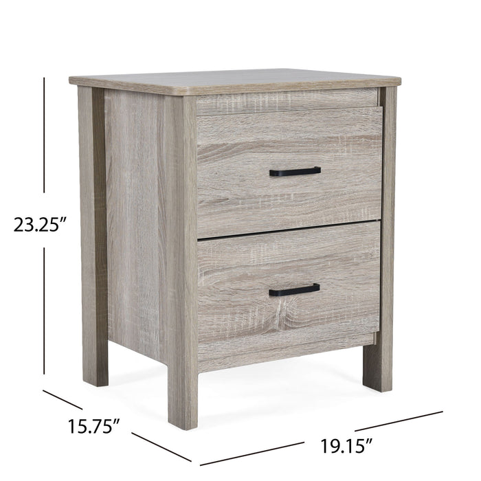 Wood Nightstand With 2 Drawers And Metal Handle - Oak