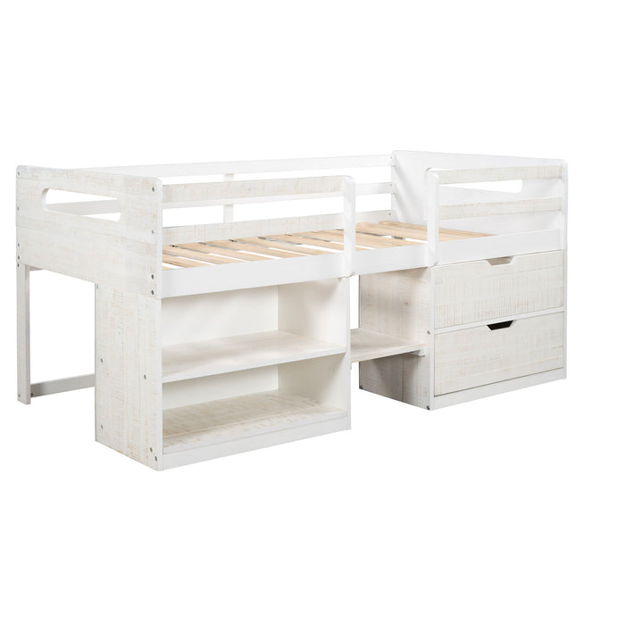 Loft Bed With Two Shelves And Two Drawers