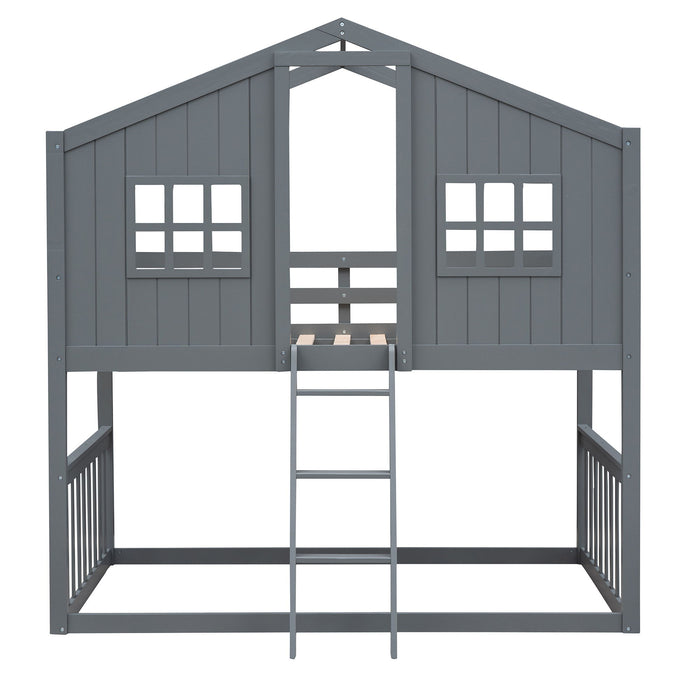 House Bunk Bed With Ladder, Wood Bed