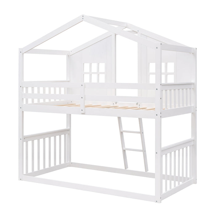 House Bunk Bed With Ladder, Wood Bed