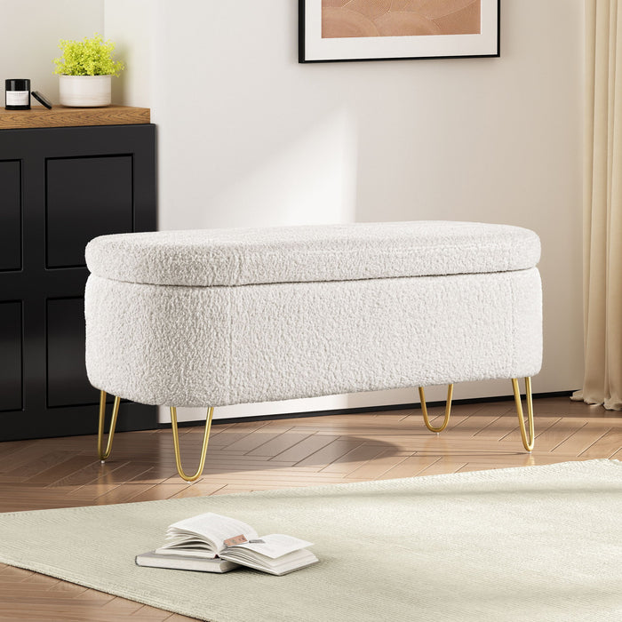 Upholstered Oval Storage Bench For Living Room