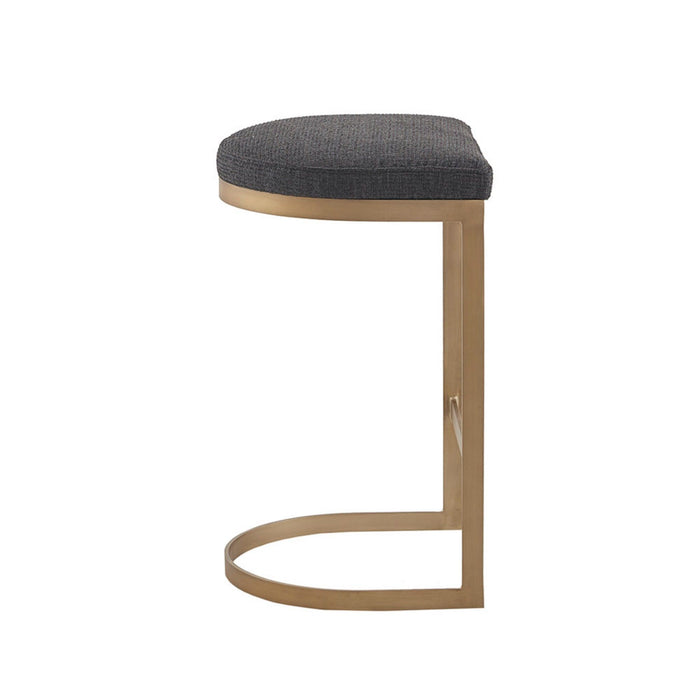 Counter Stool With Upholstered Seat, Metal Base - Charcoal / Antique Gold