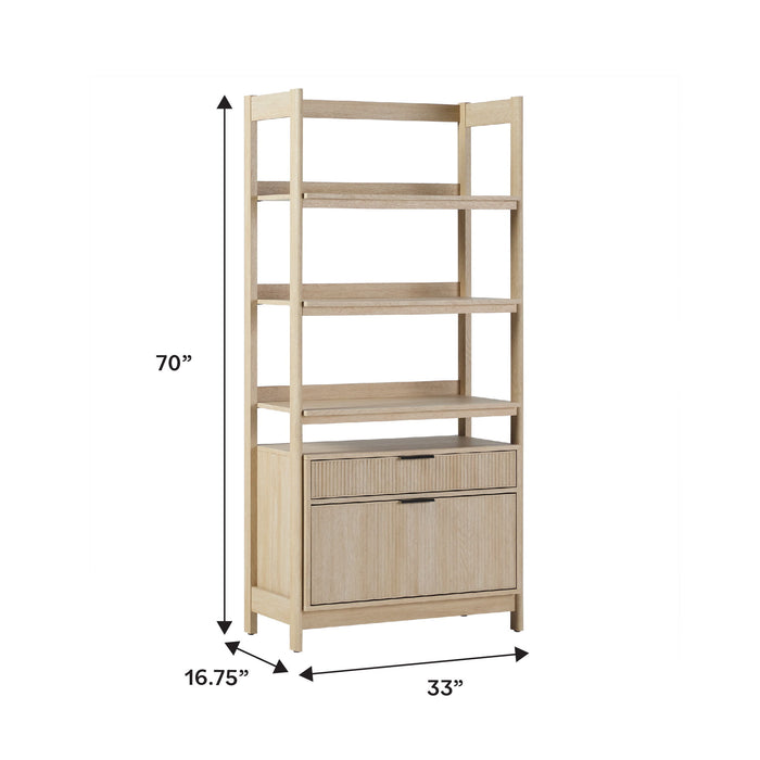 Transitional Wide Reeded Bookshelf With Drawers On Bottom