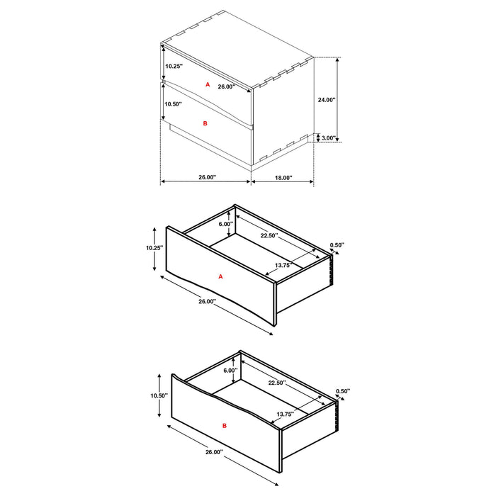Wooden 2 Drawer Nightstand With Smokey And Asymmetrical Design - Walnut