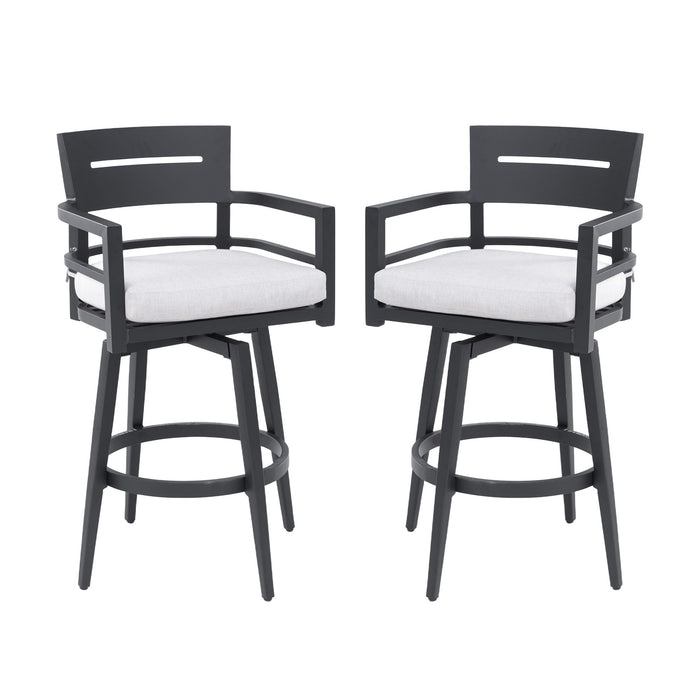 Modern Outdoor Swivel Bar Chairs, 360 Degree Rotation, Ergonomic Backrest, Armrests & Sunbrella Cushions, Weather Resistant (Set of 2) - Ember Black
