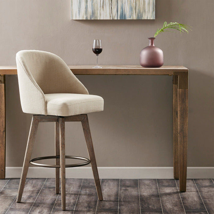 Bar Stool With Swivel Seat Polyester And Wood - Sand / Reclaimed Gray