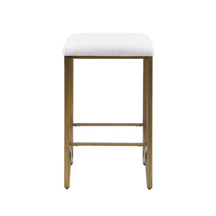 Backless Upholstered Counter Stool With Padded Seat - Ivory / Bronze