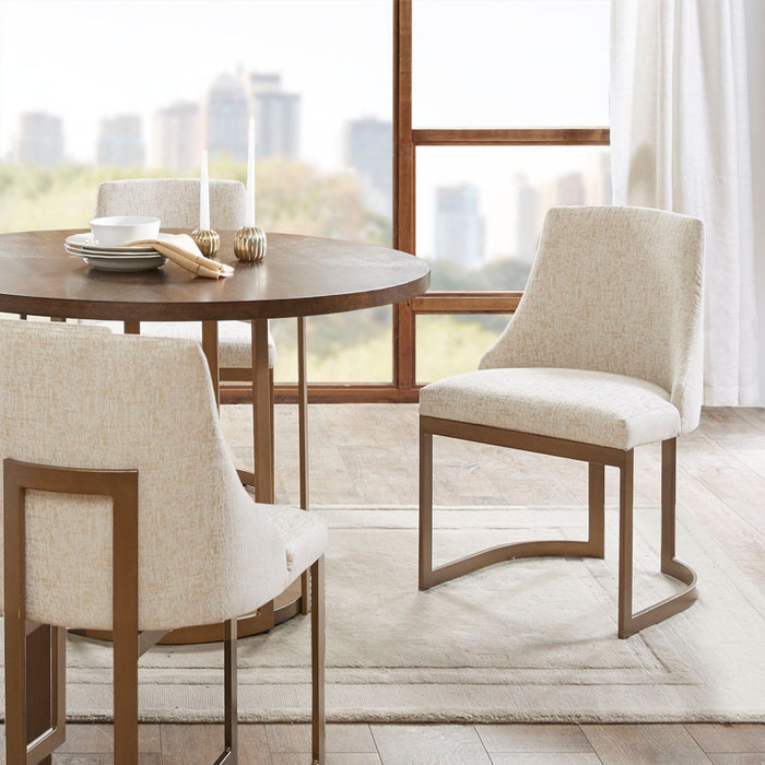 Contemporary Modern Accent Dining Chairs With Antique Gold Metal Frame (Set of 2) - White