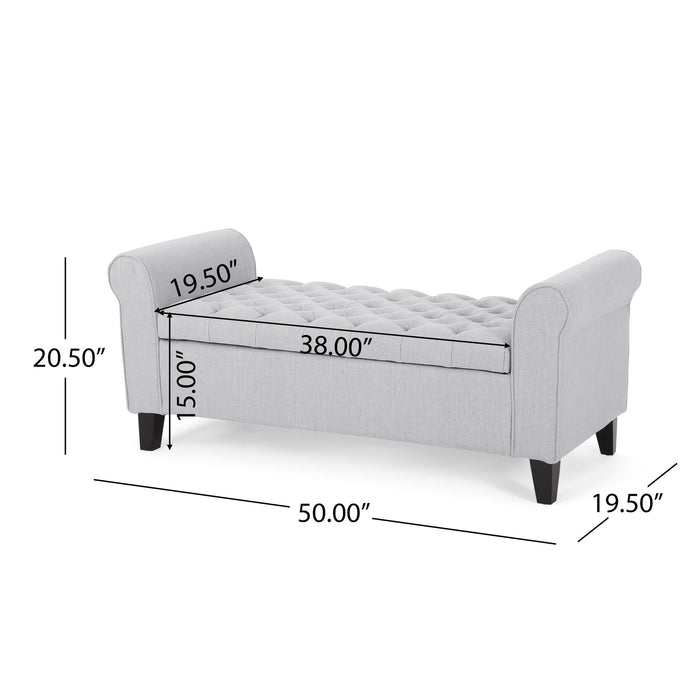 Hayes - Contemporary Armed Storage Bench With Button Tufting And Rolled Arms