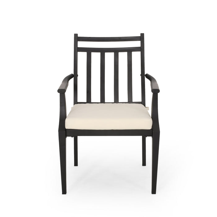 3 Piece Metal Bistro Set With 2 Curved Armrest Chairs - Black