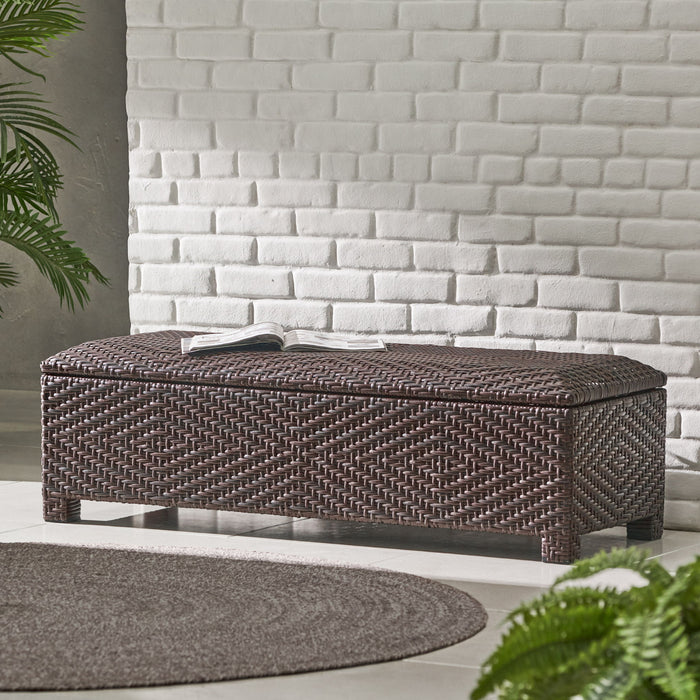 Santiago - Wicker Storage Bench - Brown Multi