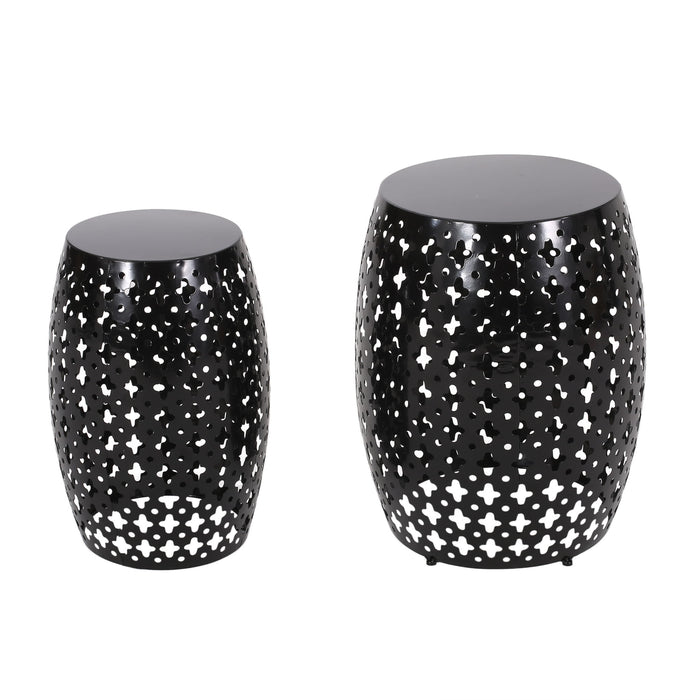 Modern Outdoor Metal End Table Set With Durable Iron Frame - Black