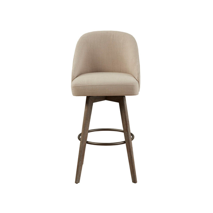 Bar Stool With Swivel Seat Polyester And Wood - Sand / Reclaimed Gray