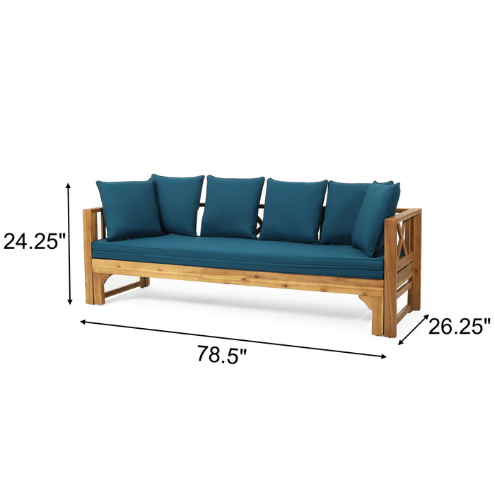 Outdoor Daybed With X-Shaped Panel Backrest And Armrests - Teak
