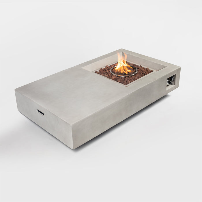 Propane Gas Fire Pit Table, 50000 Btu Rectangular Concrete Fire Pit For Outside Patio Deck Garden Backyard - Light Gray