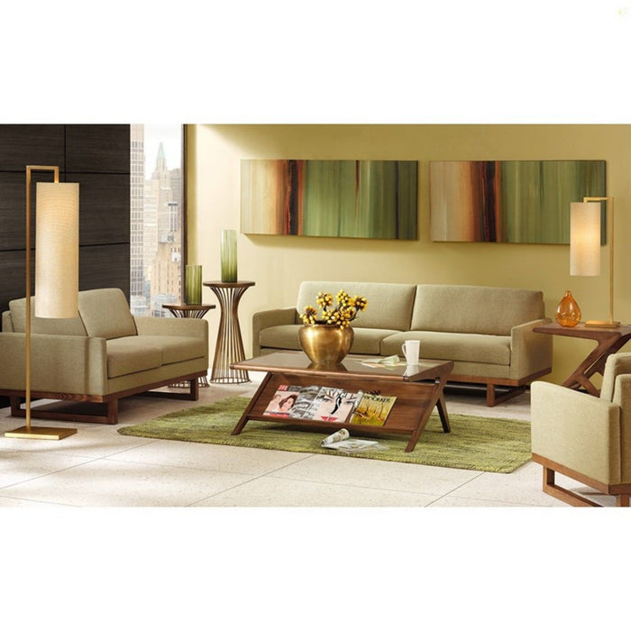 Coffee Table With Tempered Glass Top, Solid Wood Frame - Pecan