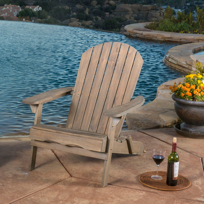 Malibu - Rustic Style Reclining Adirondack Chair With Footrest - Gray