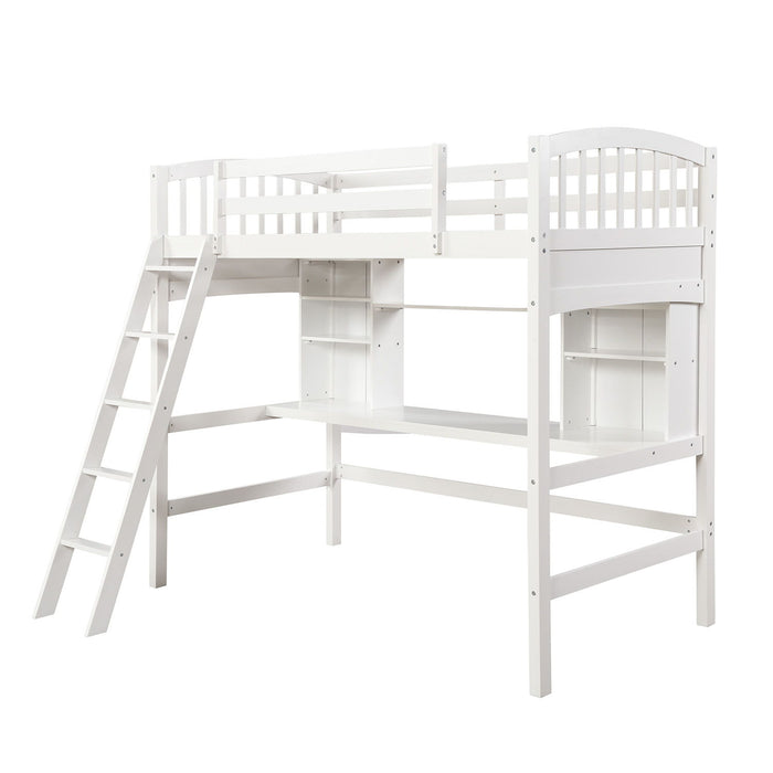 Loft Bed With Storage Shelves, Desk And Ladder