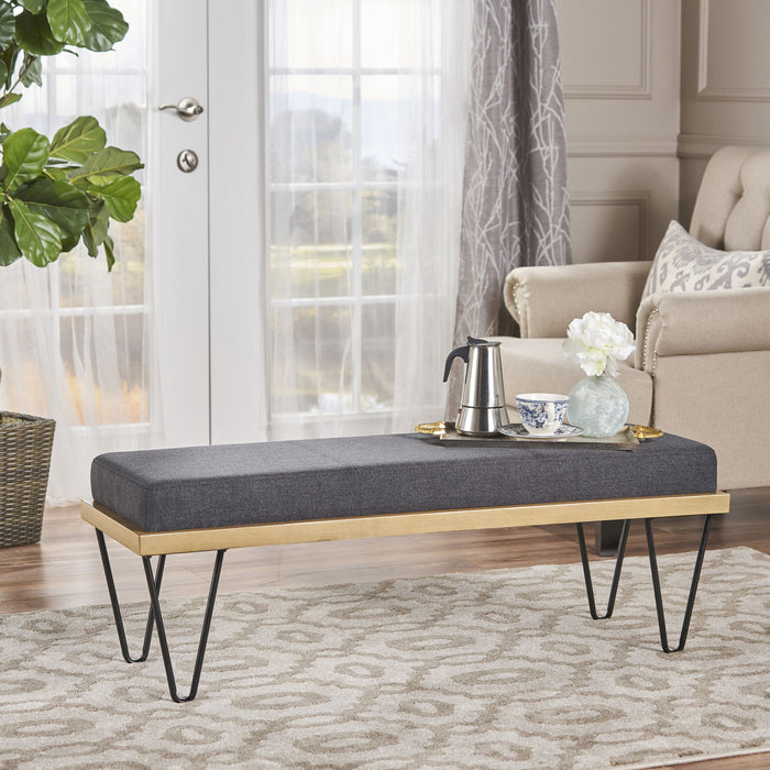 Upholstered Bench With Hairpin Legs - Charcoal Gray