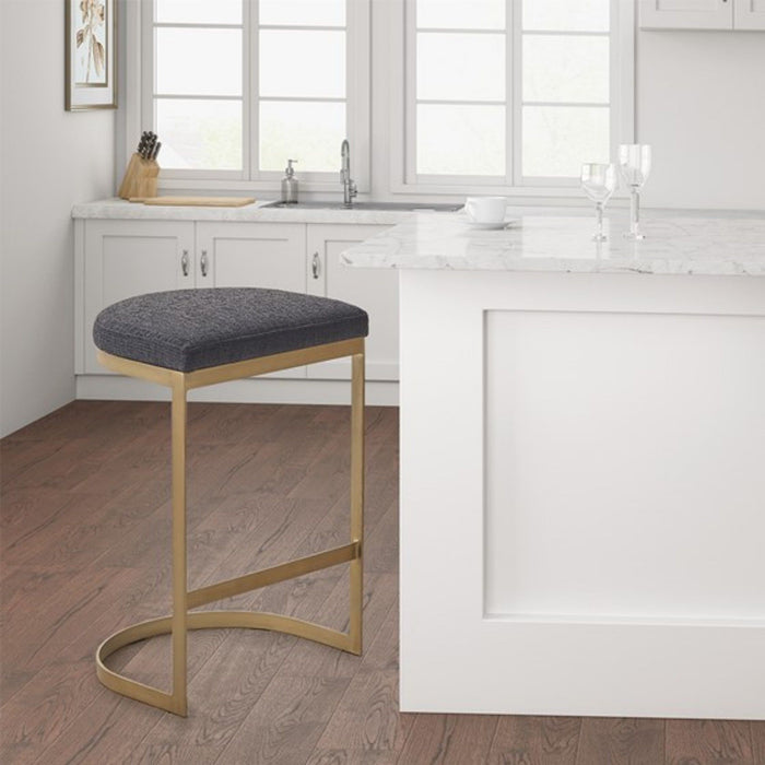 Counter Stool With Upholstered Seat, Metal Base - Charcoal / Antique Gold