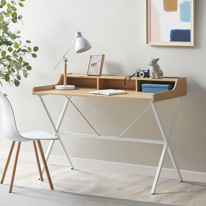 Design Laurel Writing Desk With Storage And Metal Crossed Legs - Natural / White