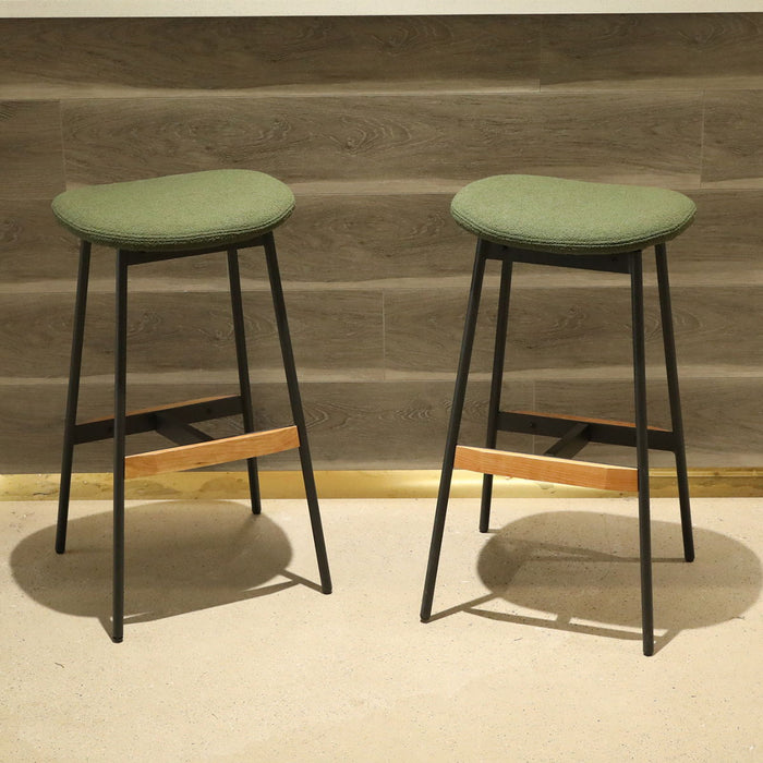 Modern Bar Stools Comfortable & Stylish Counter Height And Bar Height Bar Stools, Soft Fabric Upholstered, Backless For Kitchen, Dining Room Bar Chairs (Set of 2) - Green