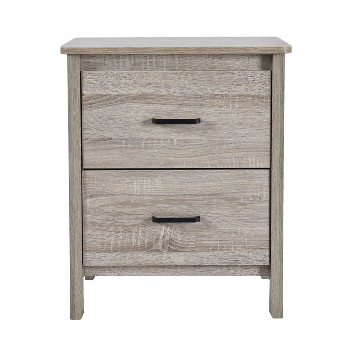 Wood Nightstand With 2 Drawers And Metal Handle - Oak
