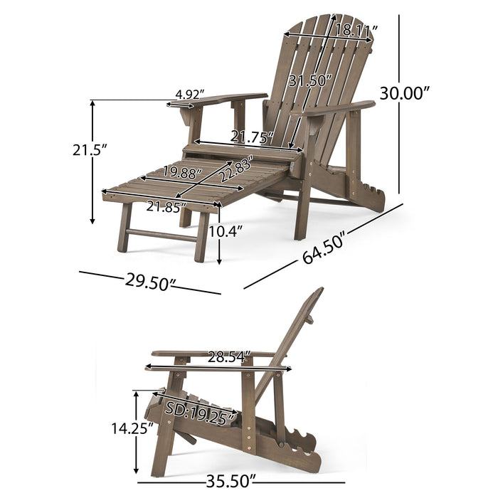 Malibu - Rustic Style Reclining Adirondack Chair With Footrest - Gray